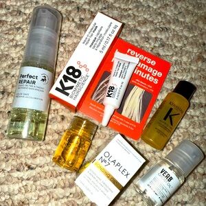 Olaplex, K18, Kerastase, Verb, NatureLab mini hair care bundle.